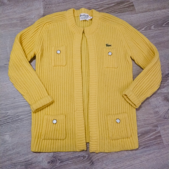Vintage Sweaters - 1960s David Crystal Izod Lacoste Yellow Cardigan
